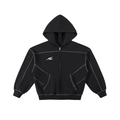 Contrast-Stitched Boxy Fleece Zip Hoodie